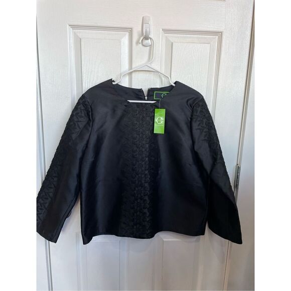 C. Wonder Silk Black Dressy Top Women’s Size 14  Embroidered New With Tags - Picture 1 of 8